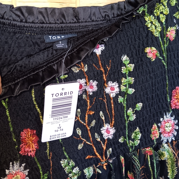 NWT Torrid Smocked Bodice Off Shoulder Skater Dress - Black Lace Embroidery - Picture 15 of 15